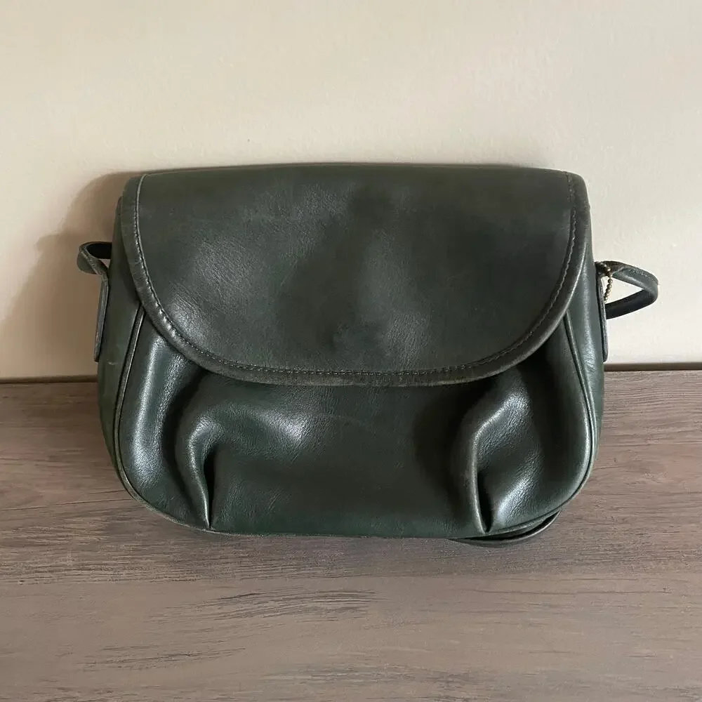 Vintage Coach USA Forest Green Leather Flap Crossbody Bag Legacy Style 120